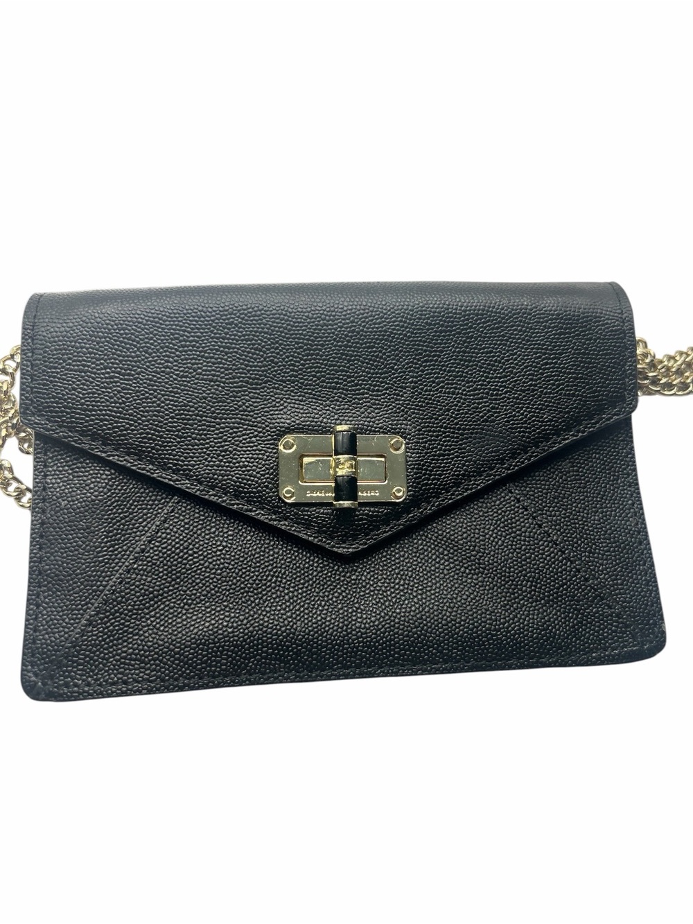 Diane von Furstenberg Textured Black Leather Envelope Crutch Gold Hardware